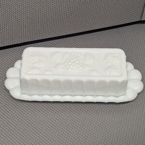 Vintage Westmoreland Milk Glass Butter Dish Paneled Grape White Covered Server
